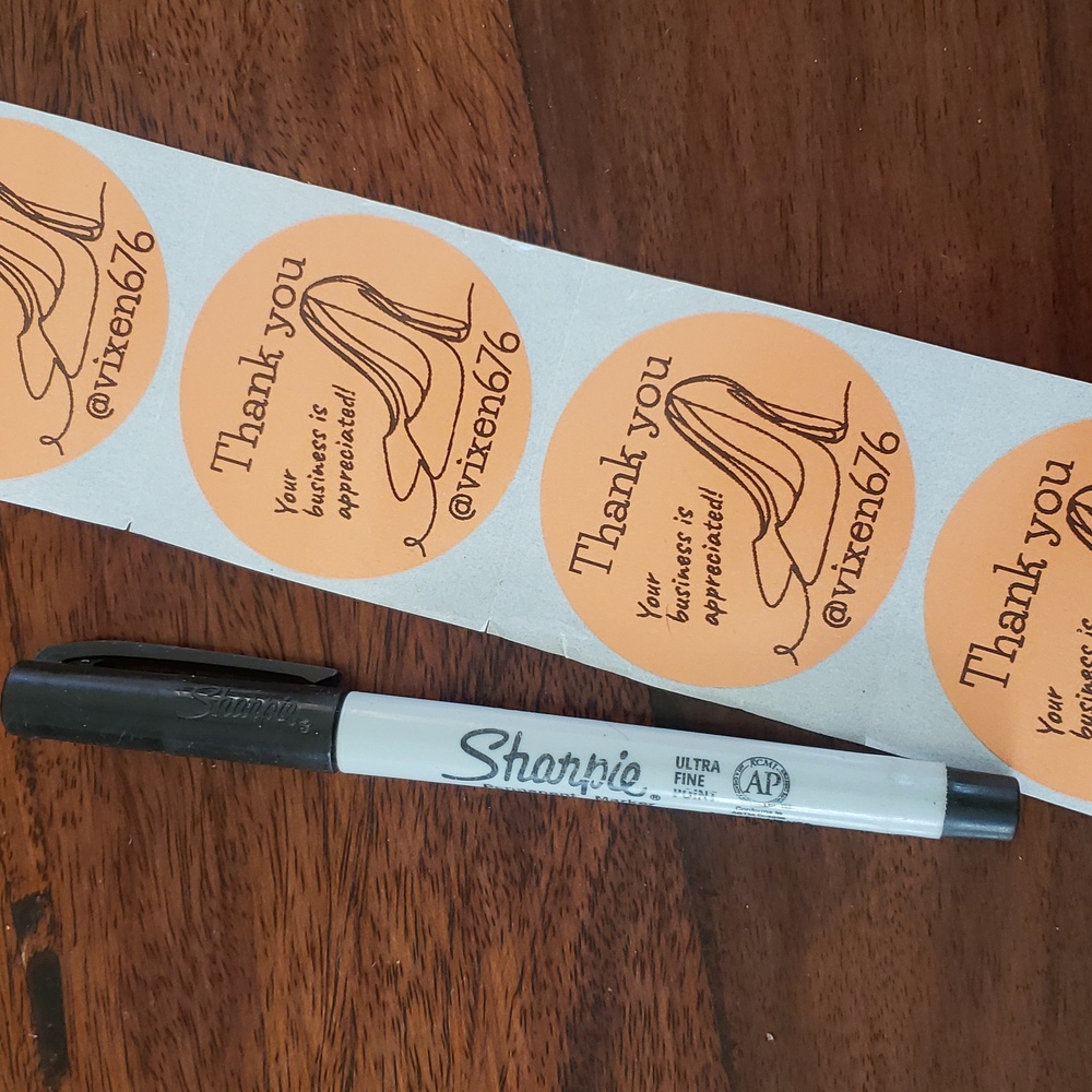 50 Thank You Packaging Stickers 2" Round • Peach Soft Orange • Shoe Stiletto - Picture 6 of 6